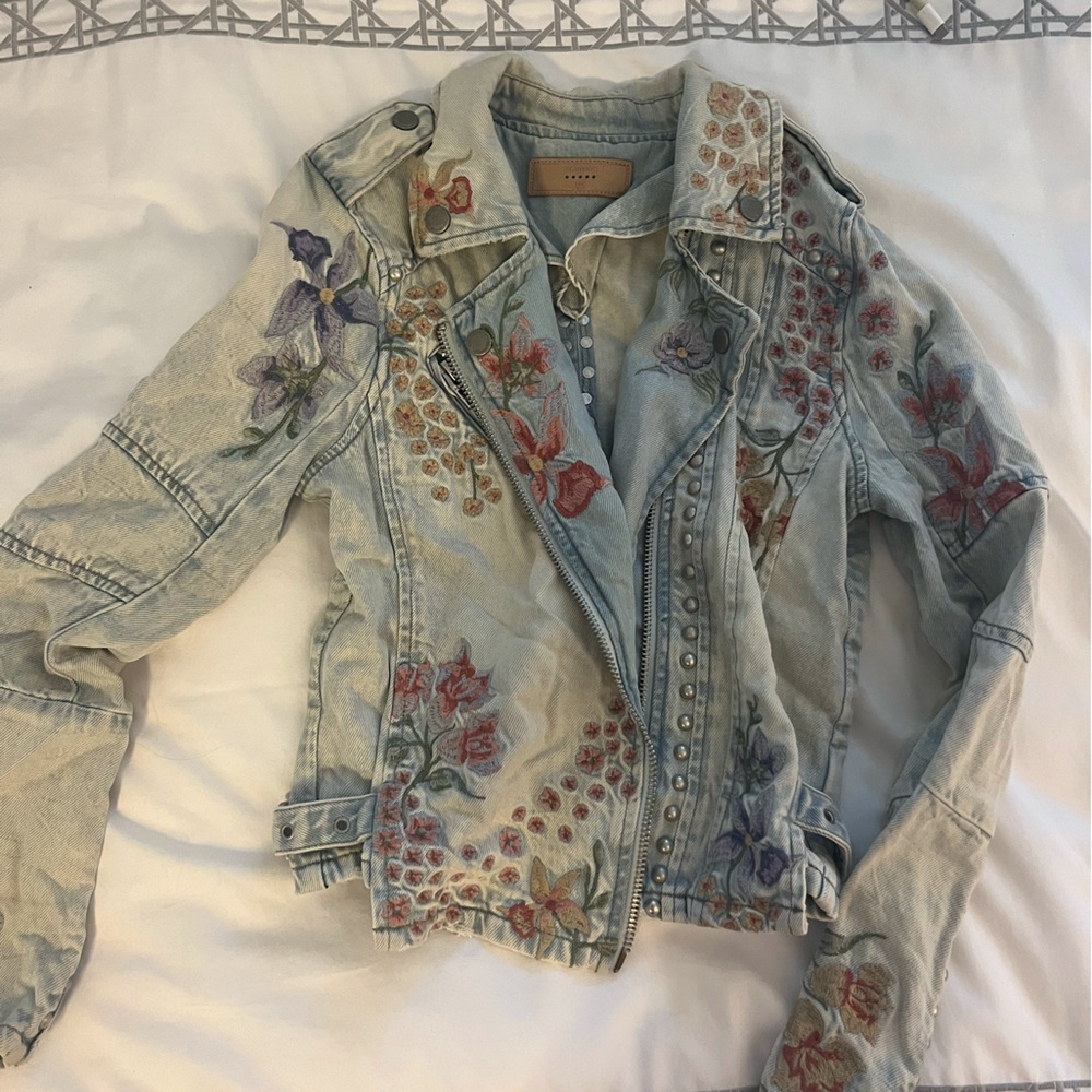 BlankNYC Embroidered Denim Moto Jacket